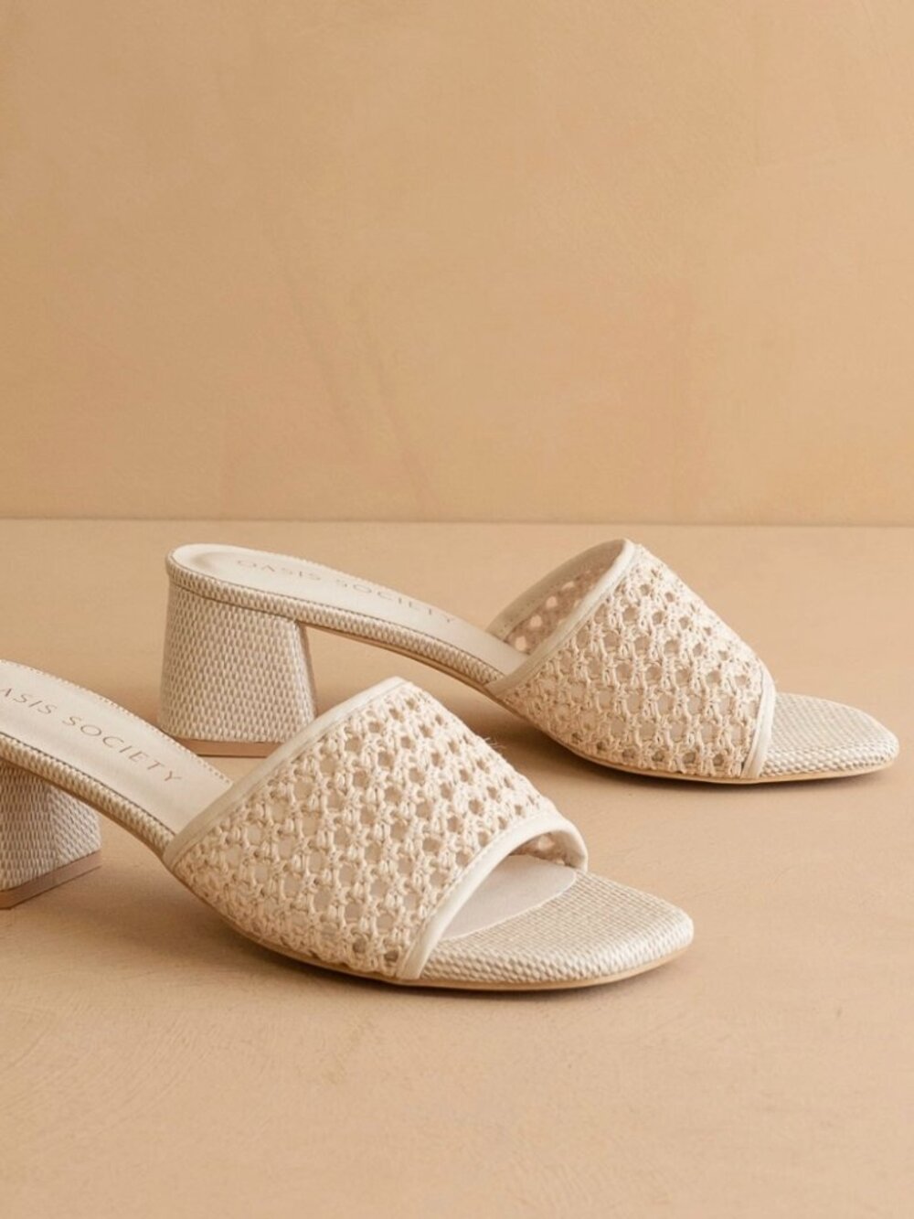 THE SHARON IVORY TEXTURED RAFFIA BLOCK HEEL SANDALS